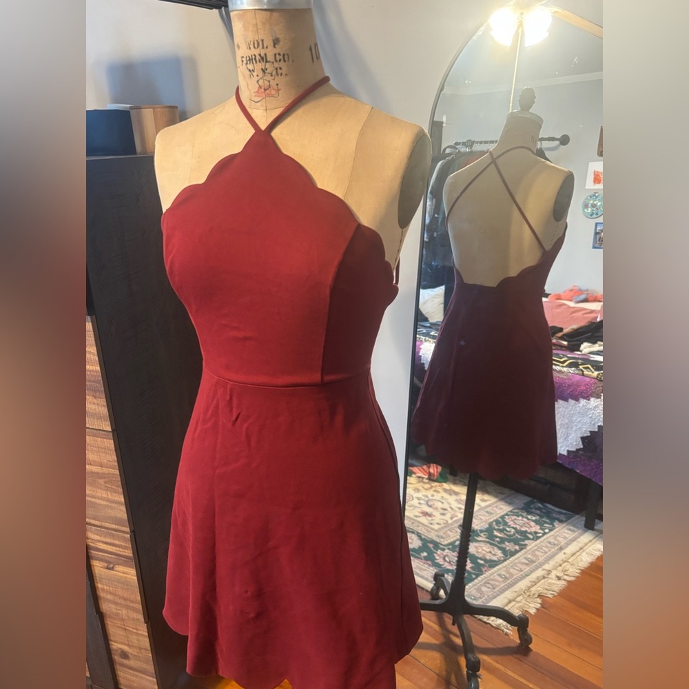 Lush red scalloped halter dress